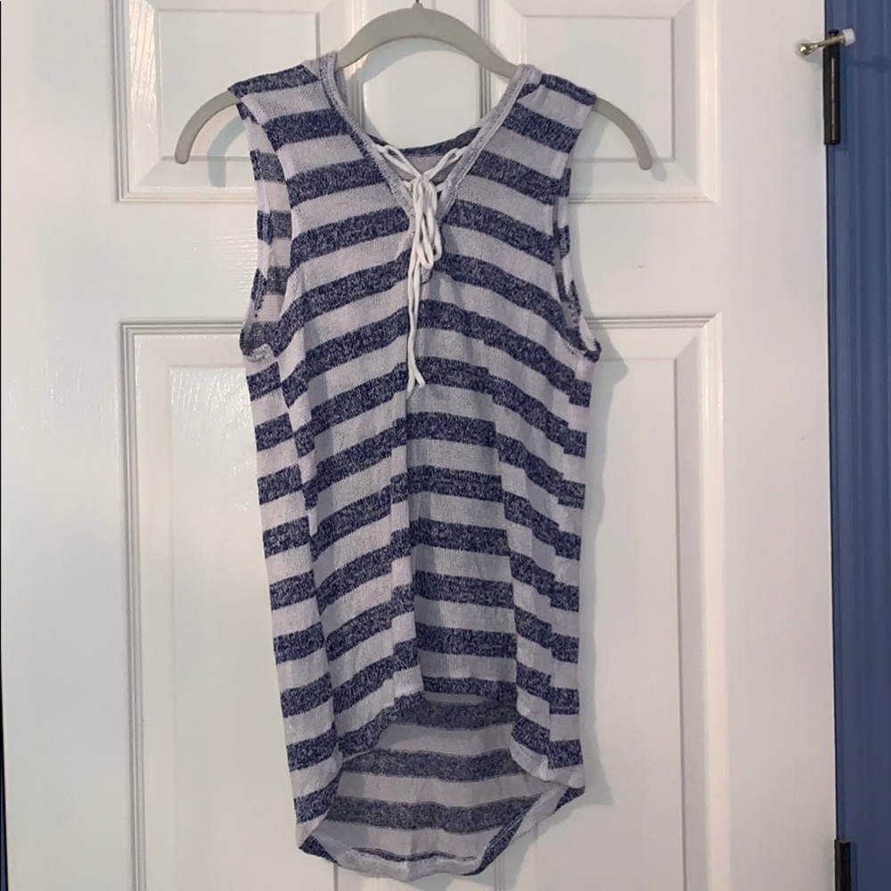 Vintage Havana stripe tie up hoodie tank
